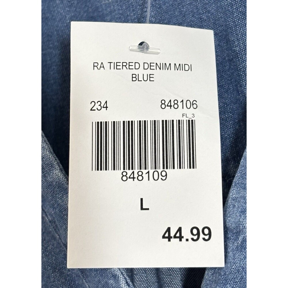 KATE & SAM Women’s Large Tiered Denim Midi Dress Blue Chambray Short Sleeve NWT - Picture 3 of 6
